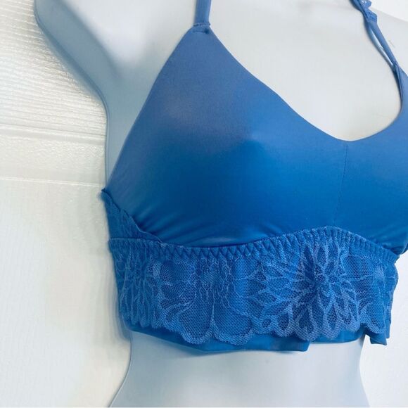 Victoria's Secret Pink Lace Bralette Bra Racerback Unlined Size‎ Small Blue NEW - Picture 2 of 10